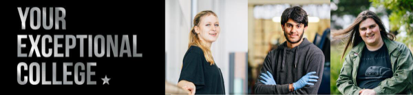 Image shows three College students smiling at the camera and includes the text: Your Future is Bright