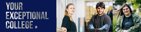 Image shows three College students smiling at the camera and includes the text: Your Future is Bright