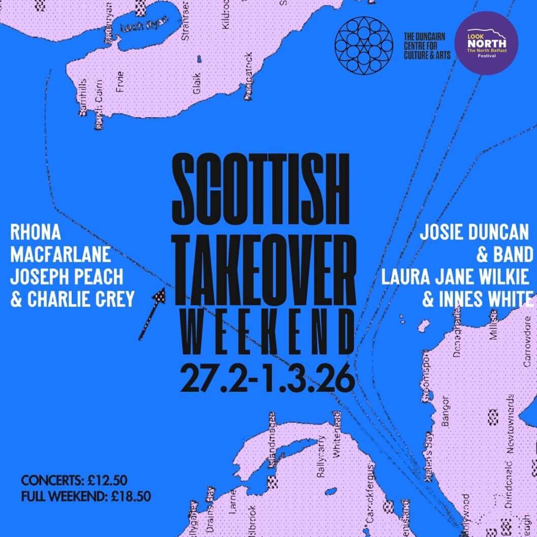 a graphic showing the water between ireland and scotland with event details on it