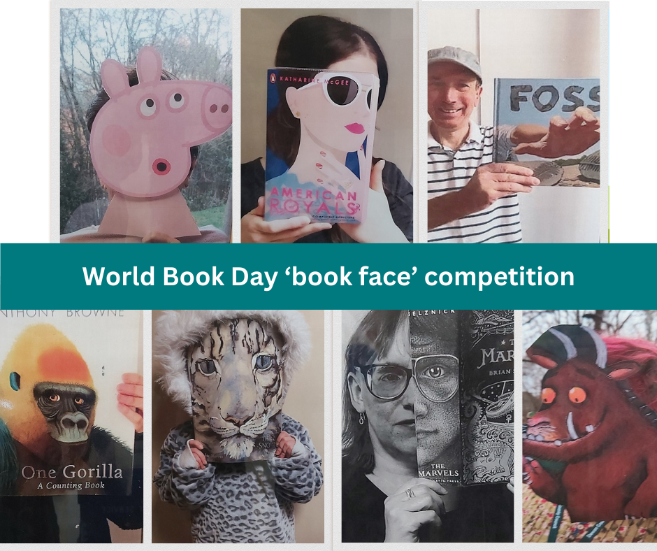 Examples of 'book faces' and wording World Book Day 'book face' competition