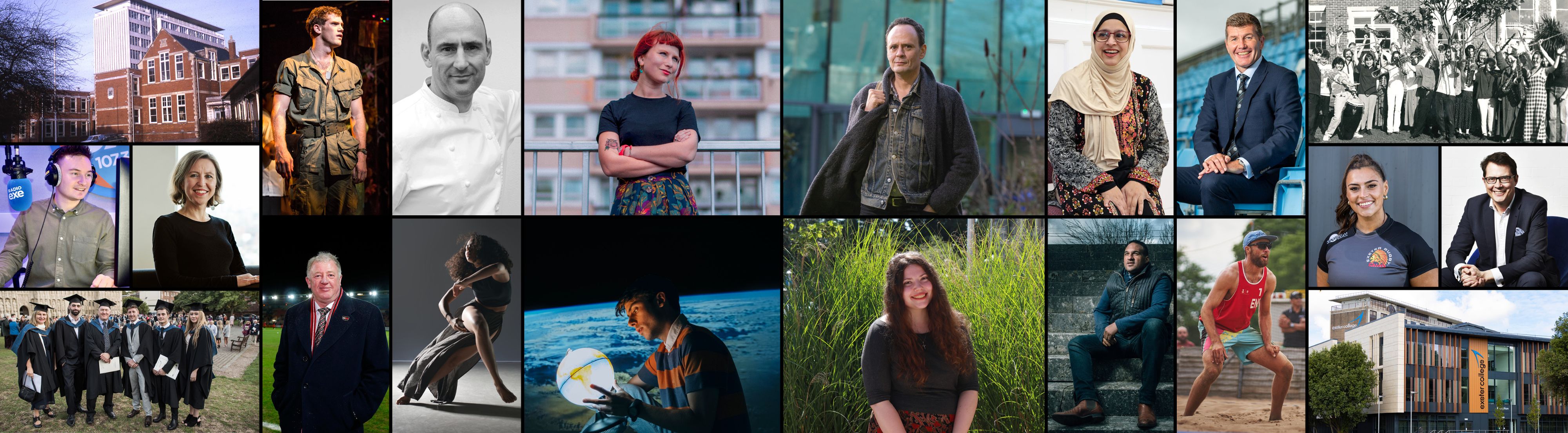 Montage of photos of various alumni