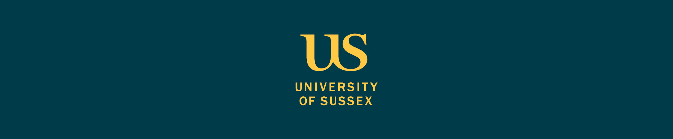 Graphic with a dark blue background featuring the yellow 'US' logo and 'University of Sussex' text underneath.